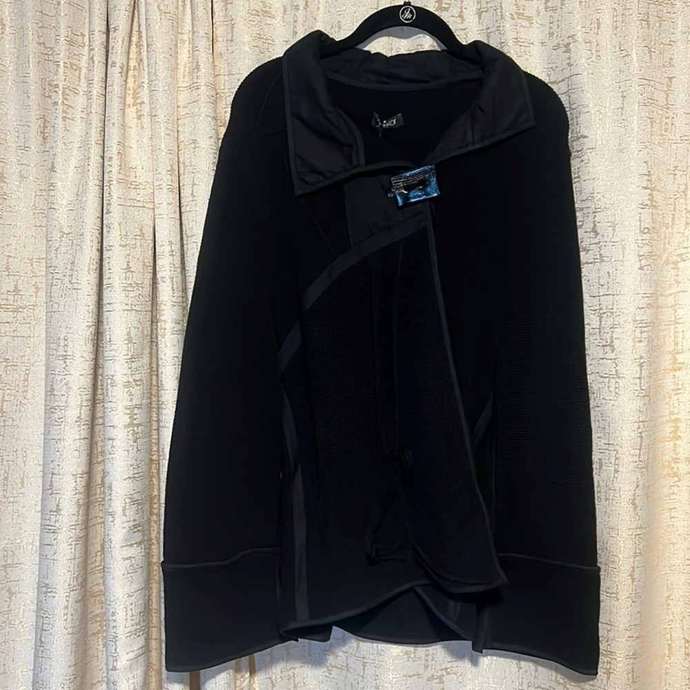 Jaskar Cardigan Women Large Black New Asymmetrical Mixed Media Knit HX-238L